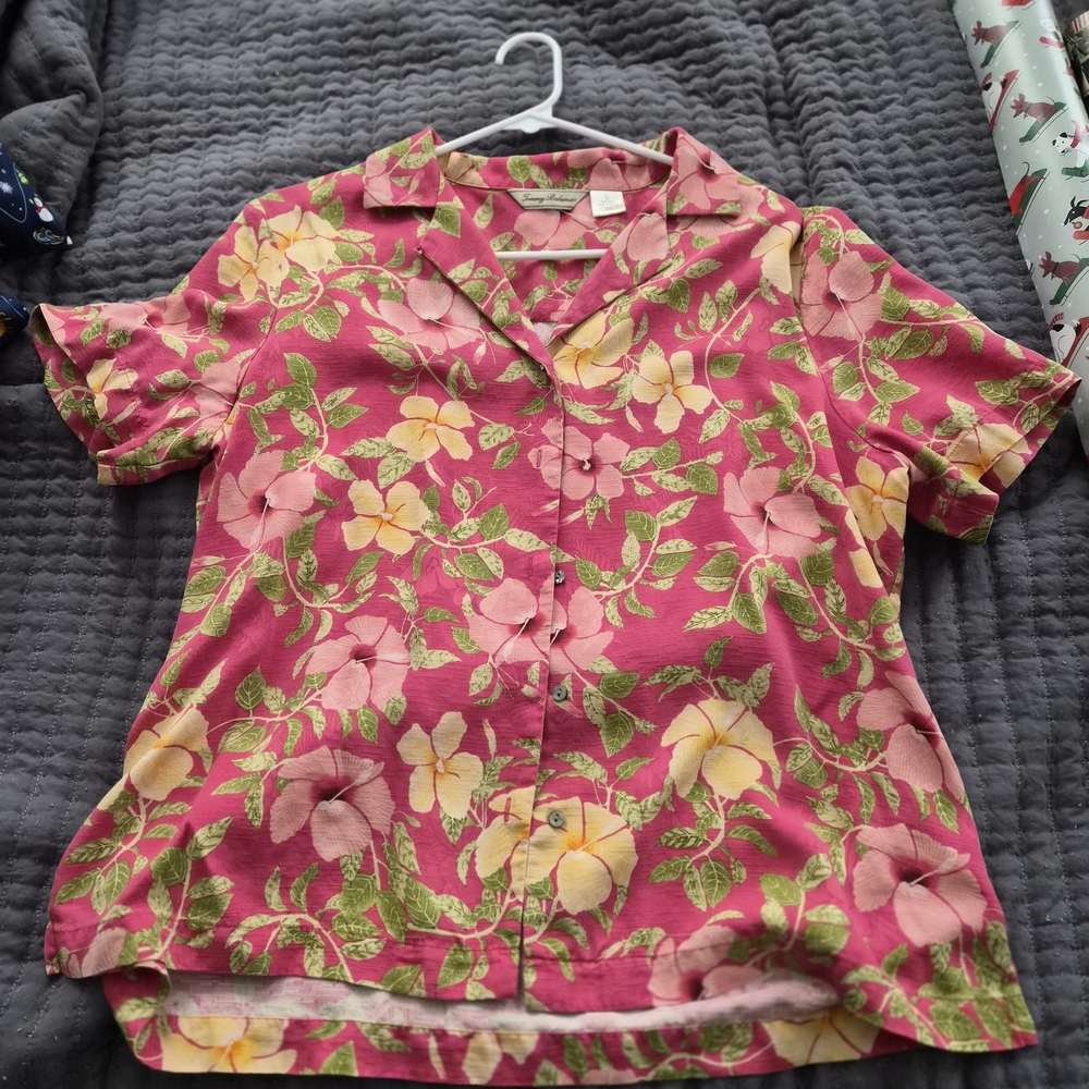 Tommy Bahama Pink and Yellow Floral Button Down Shirt